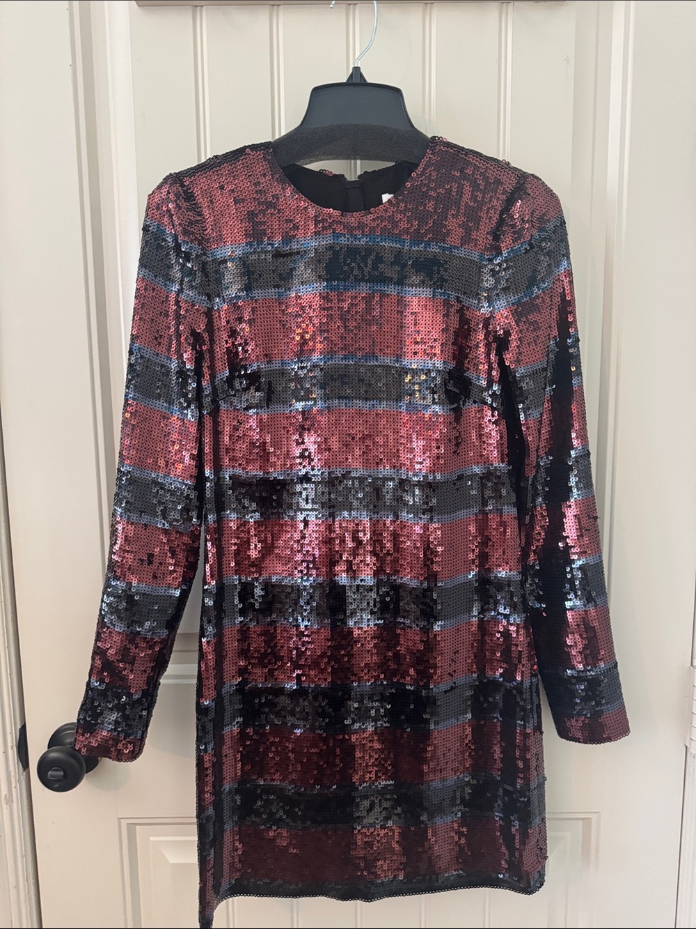 Veronica Beard Rose and Black Sequin Long-Sleeve Mini Dress
